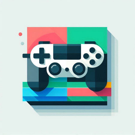 Retro video game controller. Colorful abstract background. Vector illustration.
