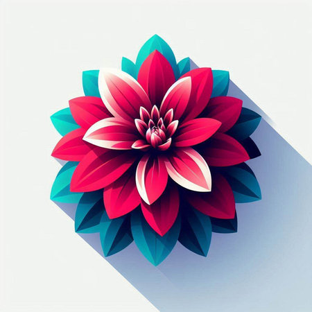Illustration of colorful dahlia flower with shadow on white background