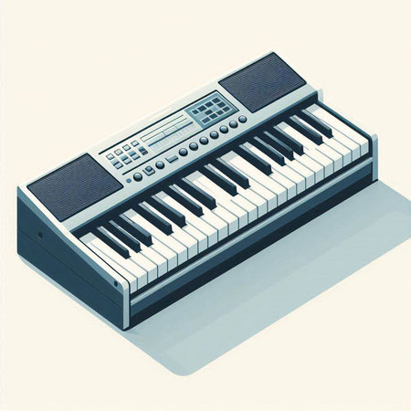 Electronic piano in retro style on a white background, vector illustration