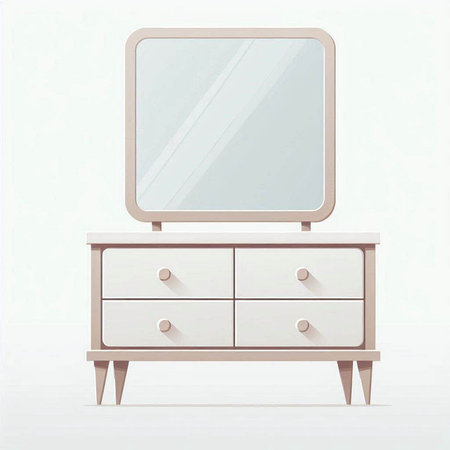 Illustration of a chest of drawers with mirror on a white background
