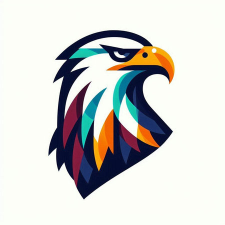 Eagle logo. Vector illustration of eagle head with colorful geometric pattern.
