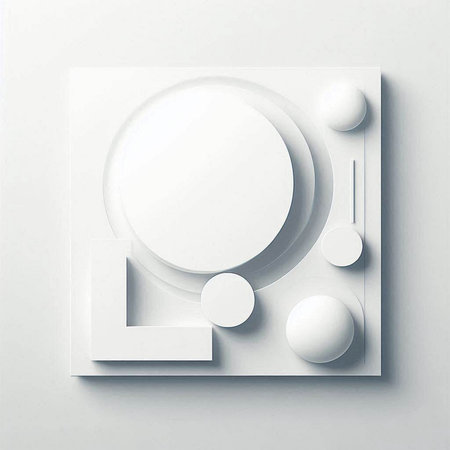 Abstract white background with geometric shapes, 3d render, square composition