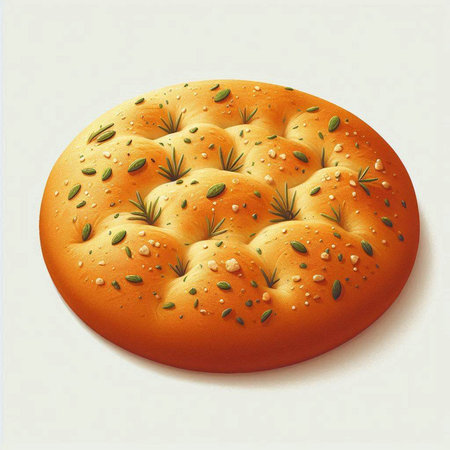 Illustration of a fresh baked bread with seeds on a white backgroundの写真素材