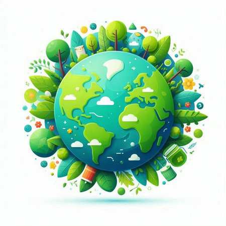 Ecology concept with green planet on white background. Vector illustration.の写真素材