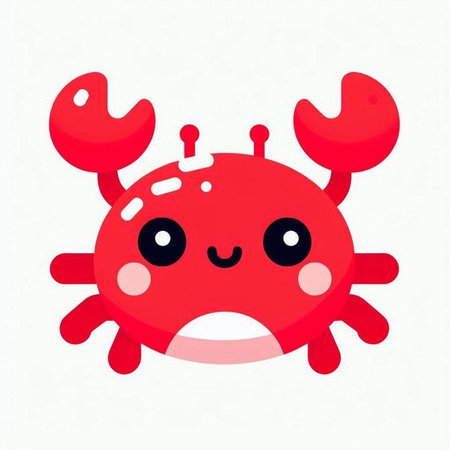 Cute red crab on a white background. Vector illustration in cartoon style.の写真素材
