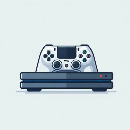 Modern video game console on white background. Vector illustration in flat style.