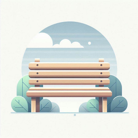 Wooden bench in the park. Vector illustration in flat style.の写真素材