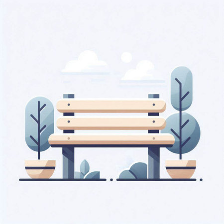 Wooden bench in the park. Vector illustration in flat style.の写真素材