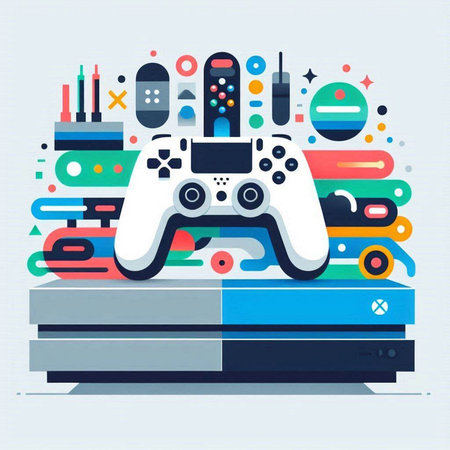 Gamepad on the background of the game console. Modern flat design vector illustration.