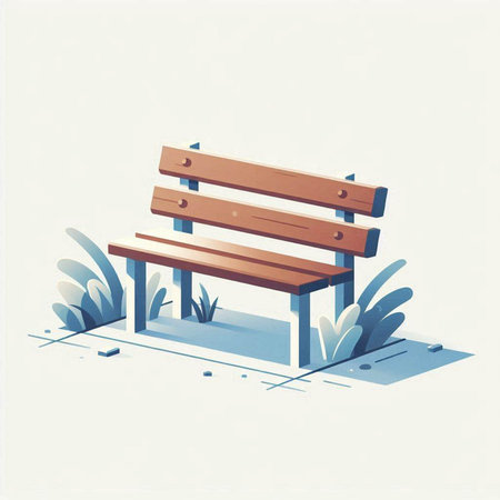 Wooden bench in the park. Vector illustration in retro style.