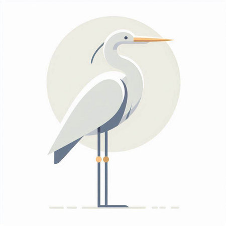 Vector illustration of a white heron standing on its hind legs.の写真素材