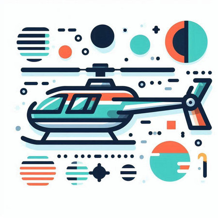 Modern thin line flat design of helicopter. Vector illustration for web and print.の写真素材