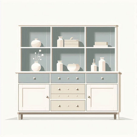 Vector illustration of a shelf with vases and jars in vintage style
