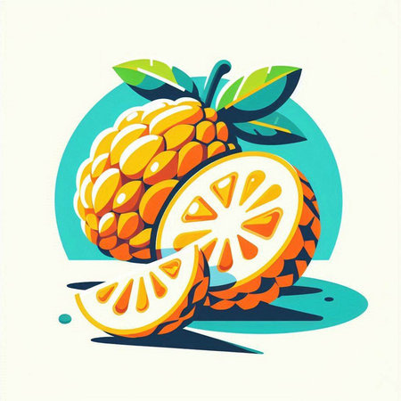 Vector illustration with juicy yellow fruit and orange slices on white background