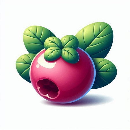 Illustration of a cranberry with green leaves on a white backgroundの写真素材