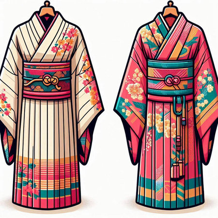 Japanese kimono. Traditional clothing of Japan. Vector illustration.の写真素材