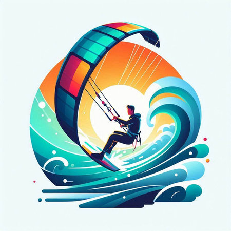 Kitesurfing. Kitesurfer in the waves. Vector illustration.の写真素材