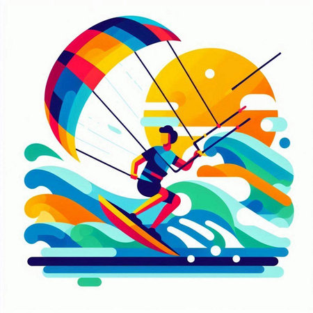 Kitesurfing, extreme sport. Vector illustration in flat styleの写真素材