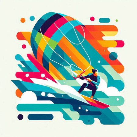 Kitesurfer riding on a colorful background. Vector illustration.の写真素材