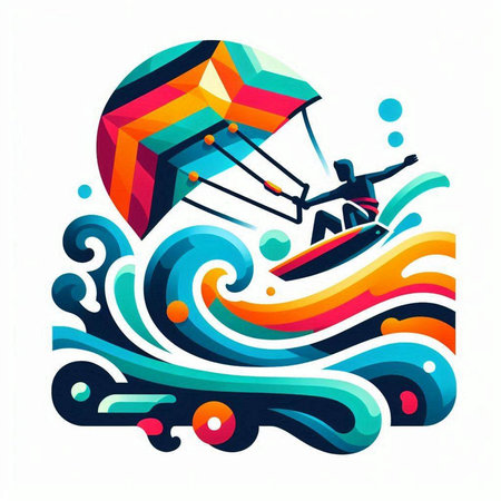 Kitesurfing vector illustration. Colorful kitesurfing logo.の写真素材