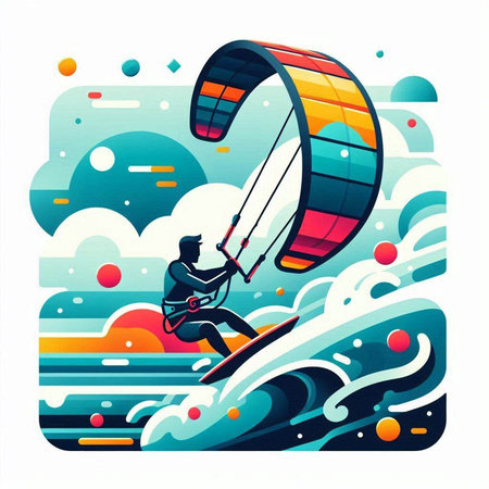 Kite surfing. Extreme sport. Vector illustration in flat style.の写真素材