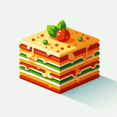 Stack of layered waffles with cream and strawberries. Vector illustration.の写真素材