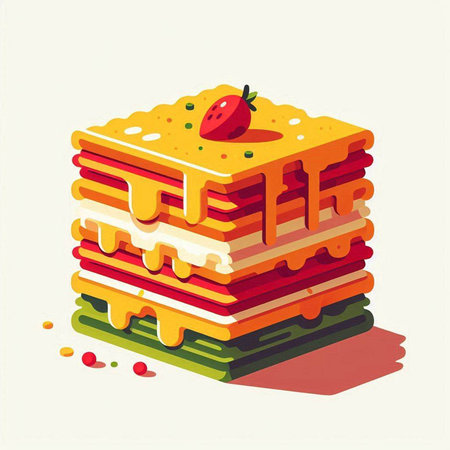 Illustration of a stack of waffles with strawberry and syrup.の写真素材