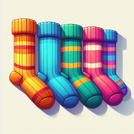 Illustration of colorful striped socks on a light background. Vector illustrationの写真素材