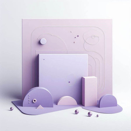Abstract minimal geometrical composition. Pastel colors. 3d render
