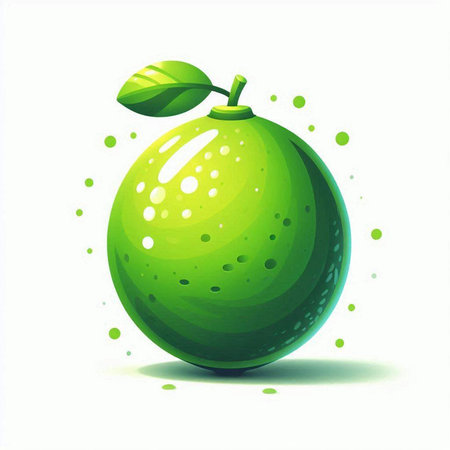 Lime fruit with green leaves on white background. Vector illustration.の写真素材