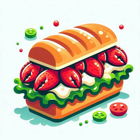 Sandwich with lobster, cheese and lettuce. Vector illustration.の写真素材