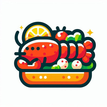 Vector illustration of a hamburger with shrimp, tomato and lemonの写真素材