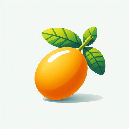 Illustration of a mango with leaves on a white background - vector