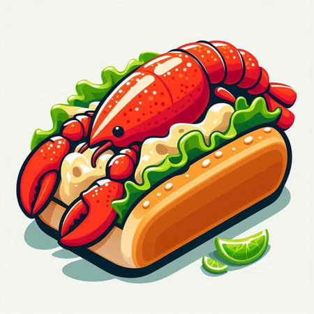 Lobster hot dog isolated on white background. Vector illustration.の写真素材