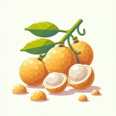 Illustration of longan fruit on white background, vector illustration.の写真素材