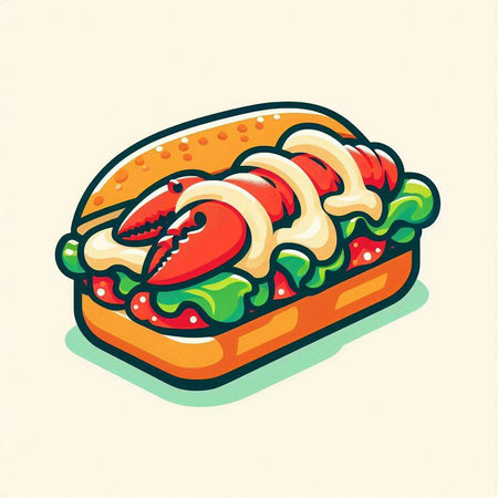 Illustration of a hot dog with lettuce and tomato.の写真素材
