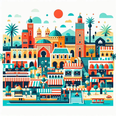 Colorful illustration of Dubai, United Arab Emirates. Flat design.の写真素材