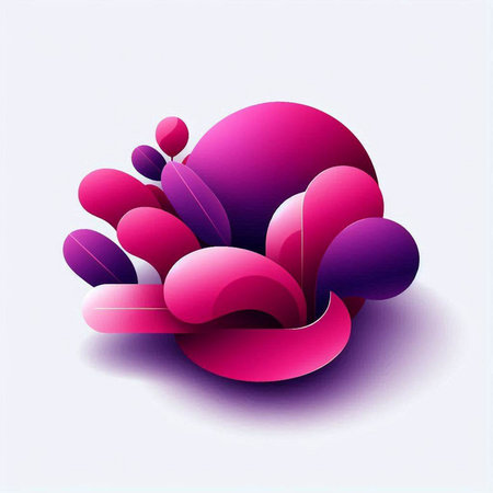 abstract vector background with pink and purple 3d shapes and waves
