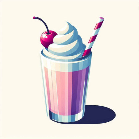 Illustration of milkshake with cherry on a white background.の写真素材