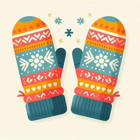 Vector illustration of a pair of knitted mittens with ornament.の写真素材