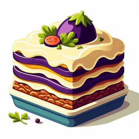 Illustration of a piece of cake with violet cream on a white backgroundの写真素材