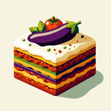 Eggplant cake. Isometric illustration of eggplant cake.