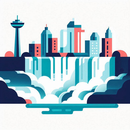 Waterfall in the city. Vector illustration of a modern city.の写真素材