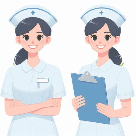 Nurse with clipboard and checklist. Vector illustration in cartoon style.の写真素材