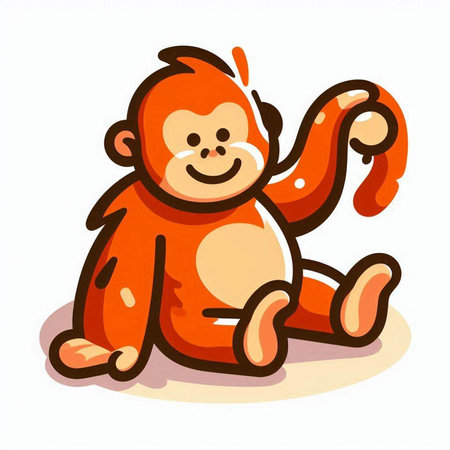 Cute cartoon monkey sitting on a white background. Vector illustration.
