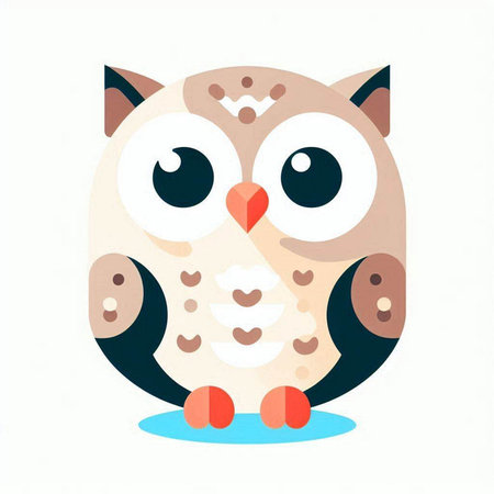 Cute cartoon owl. Vector illustration isolated on a white background.の写真素材