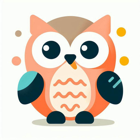 Cute cartoon owl on a white background. Vector illustration in flat style.の写真素材