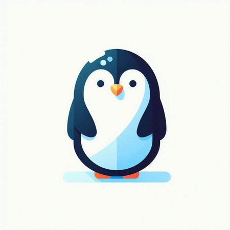 Cute penguin on a white background. Vector illustration in flat style.の写真素材