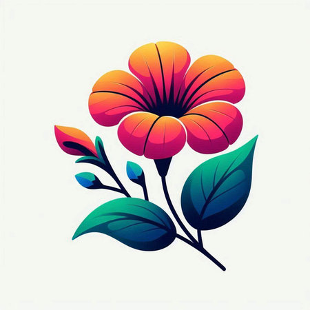 Colorful flower with leaves on a white background. Vector illustration.の写真素材