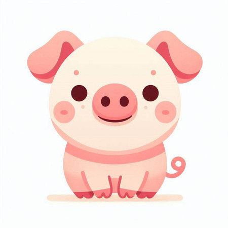 Cute cartoon pig on white background. Vector illustration for your designの写真素材